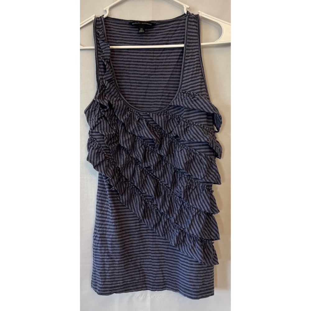 Banana Republic Womens Tank Top XS Purple Stripe Layered Ruffles